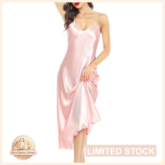 Other - Satin Nightgown Long Slip Dress V Neck Sleepwear S-XXL